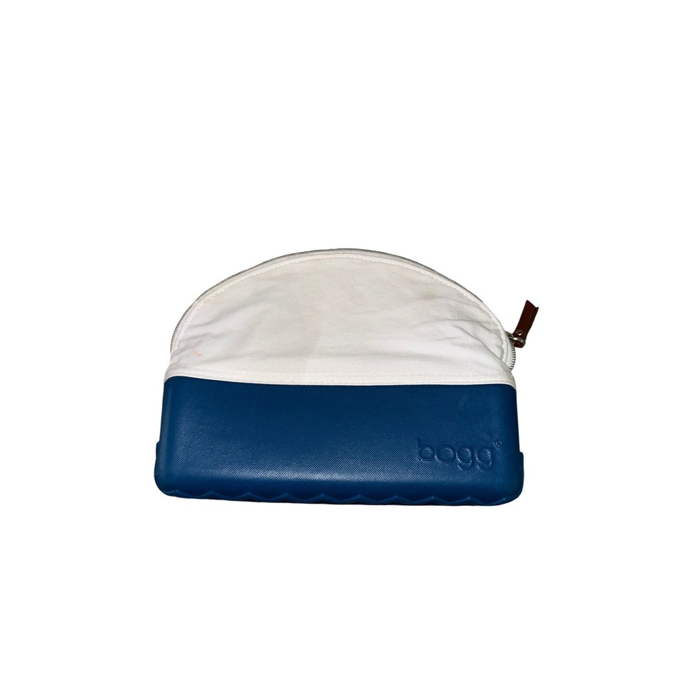 Bogg Bag Beauty and the Beach Cosmetic Pouch Blue White Canvas EVA Bottom